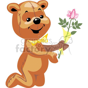 teddy bear with a yellow bow and a pink flower clipart. Commercial use image # 370170
