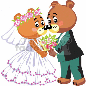 clipart - marriage  teddy bears kissing.