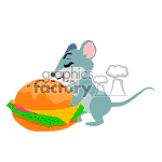 Little mouse carrying a big sandwich.