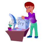 Guy banging on his computer. clipart.