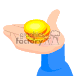 Hand holding gold coins. clipart.