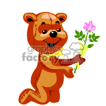 Teddy bear giving a flower.
