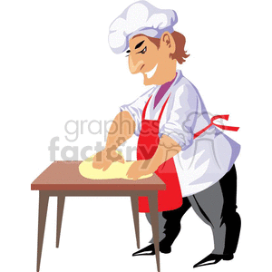 cartoon baker kneading dough