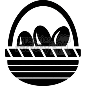 clipart - Black and white Easter basket with handle and eggs.