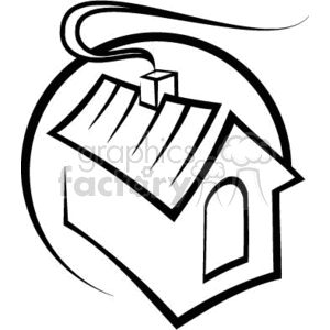 clipart - Black and White Single Door House with Smoke comming out of the Chimney.