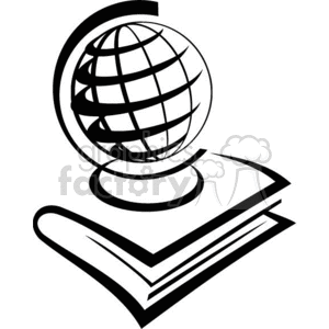 Black and white outline of a globe and textbook