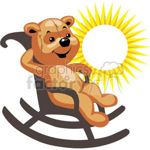 Stuffed teddy bear rocking in chair in the sun clipart.