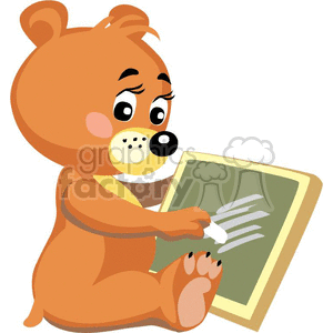 Teddy bear writing on a blackboard