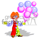 Animated clown holding balloons
