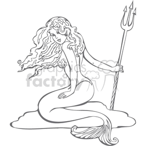 clipart - Mermaid holding a pitchfork.
