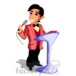 Male announcer speaking on stage clipart.
