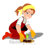 clipart - Female planting a plant in her garden.