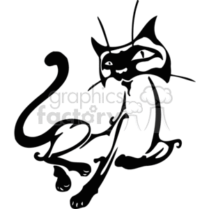 Black and white Siamese cat lounging clipart. Commercial use image # 372949