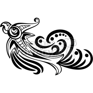 Black and white tribal art of bird in midflight clipart. Commercial use image # 373085