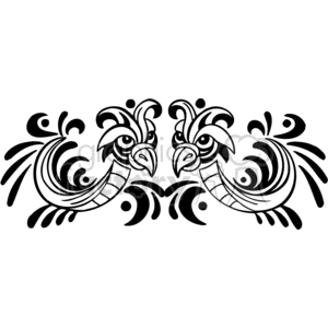 Black and white tribal art of birds face to face, mirror image clipart.