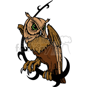 a brown owl hanging onto a thorn-like crescent   clipart. Royalty-free image # 373365