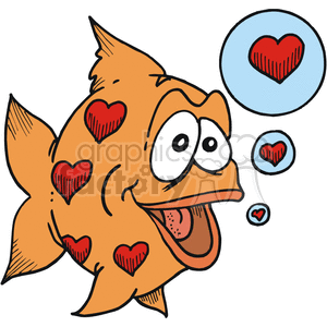 Cartoon goldfish in love for Valentines clipart. Commercial use image # 373434