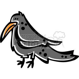 The image is a drawing or cartoon of a bird with a long beak and grey feathers with black dots