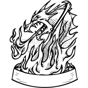 clipart - burning dragon with banner for words.