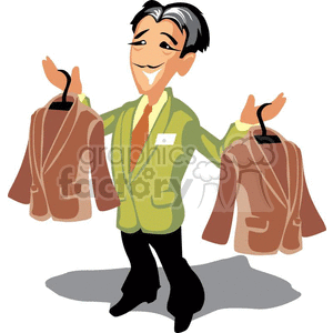 Suit salesman holding two sport coats clipart. Commercial use image # 373697