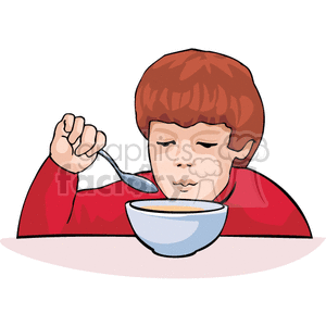 clipart - Child eating a bowl of soup.