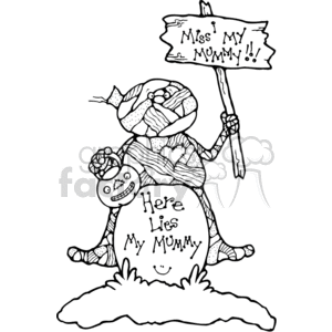 Mummy holding a sign sitted in a graveyard clipart. Commercial use icon # 374397