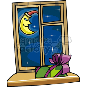 christmas xmas winter gifts moon Spel108 Clip Art Holidays window windows night sky gift present presents