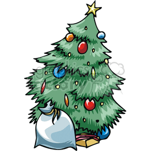 Decorated Christmas Tree with a Sack Next to it clipart.