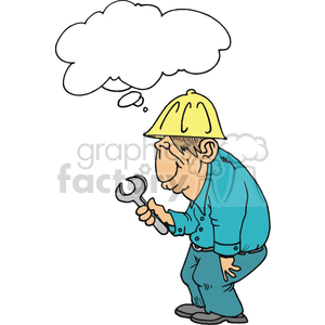 funny comical humor character characters people cartoon cartoons activites vector construction worker workers hard hat hats wrench mechanic mechanics guy man thinking repair repairing tools