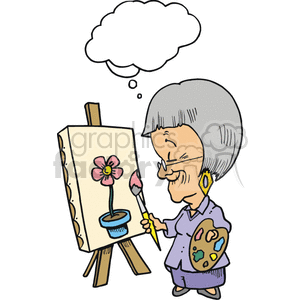 funny comical humor character characters people cartoon cartoons activites vector women lady painting flower flowers canvas oil senior citizen grandma grandmother mother mom art artist craft artists
