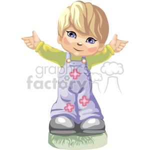 clipart - A little Blue eyed Boy in Overalls Holding his Arms out.