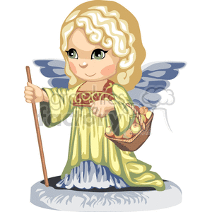 A little girl angel walking with a staff carrying a basket of apples clipart. Commercial use image # 376131
