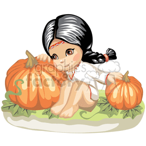 little girl sitting in a pumpkin patch clipart.