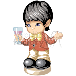 A boy holding a glass of wine wearing a bow tie clipart.