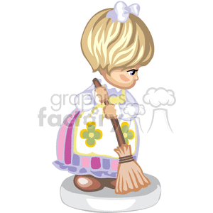 A Little Girl Wearing a White Flower Apron Sweeping clipart. Royalty-free image # 376171
