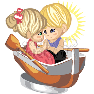 clipart - Small couple in a row boat.