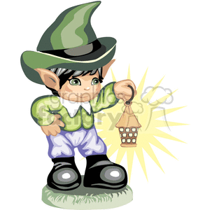 A kid leprechaun holding a old lamp clipart.