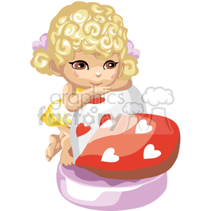 clipart - A Little Blonde Haired Girl Wearing a Yellow Dress Leaning on a Red Heart.