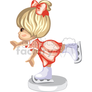 clipart - A Little Girl Wearing a Red Dress Is Ice Skating.