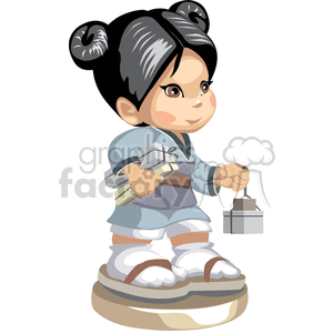 An asian girl carrying gifts clipart.