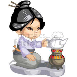 An asian girl making tea clipart.