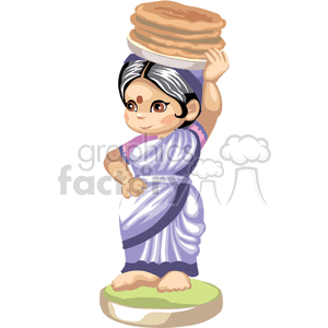 Little indian girl holding in her head a bowl of food clipart. Royalty-free image # 376346
