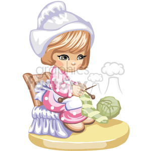 A Small Girl Sitting in a Chair Knitting with Green Yarn  clipart.