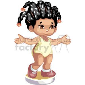 African american little girl dressed in yellow bathing suit clipart.