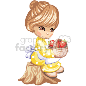 Little brown eyed Girl Holding a Basket of Apples clipart.