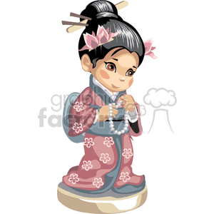 Asian girl in a kimono holding a pearl necklace clipart. Commercial use image # 376436