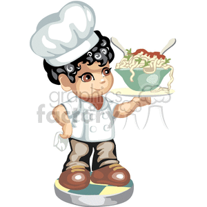Little chef boy holding a spaghetti bowl