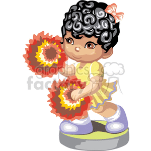 African American cheerleader with pom poms clipart.