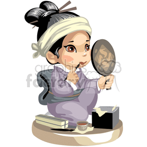 An asian girl putting on makeup while looking in the mirror clipart. Royalty-free image # 376496