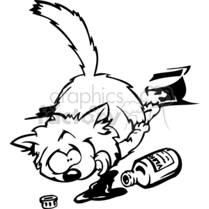 Black and white Sick cat with a bottle of medicine next to him  clipart. Royalty-free image # 377103